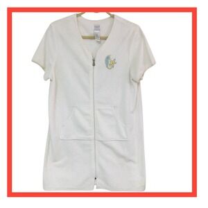Jasmine Rose Terry Cloth Robe Cover Up Embroidered Womens M White‎ Beach Casual